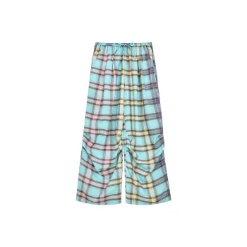ELF SACK Casual Pants Women's Naughty Blue Pink Plaid