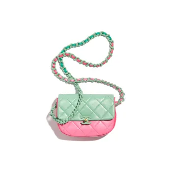 CHANEL Shiny Lambskin Shoulder Bag, Crossbody Bag Mini Women's Light Green/Pink/Red