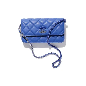 CHANEL Lambskin Flap Bag, One Shoulder Crossbody, Cell Phone Pouch Women's Blue