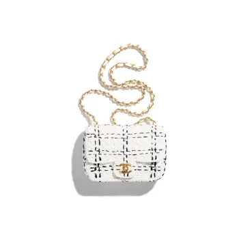 CHANEL Raffia And Plaid Combination Shoulder Bag, Crossbody Bag Mini Women's White & Black