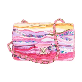CHANEL Classic Flap CF Embroidered Silk Satin Sequins Flap Bag, Shoulder Bag, Crossbody Bag Mini Women's Multicolor