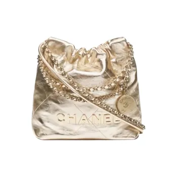 CHANEL 22Bag Cow Leather Shoulder Bag Mini Women's Champagne Gold