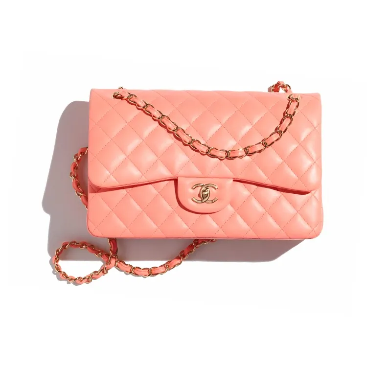 CHANEL Classic Flap CF Sheepskin Shoulder Bag, Crossbody Bag Tubas Women's Light Orange-1