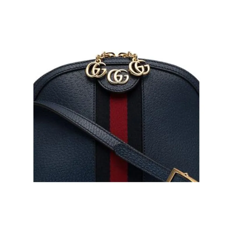 GUCCI Ophidia Leather Dome Bag, Shoulder Bag, Crossbody Bag Trumpets Women's Dark Blue-3