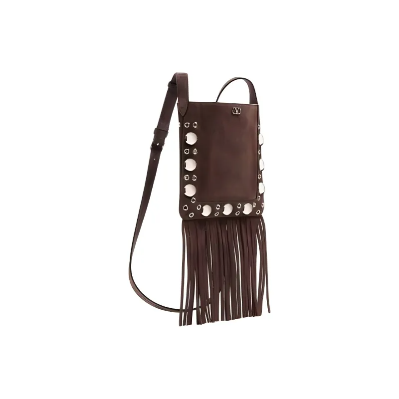 Valentino Cow Leather Handbag, Shoulder Bag, Crossbody Bag Trumpets Unisex Dark Brown-1