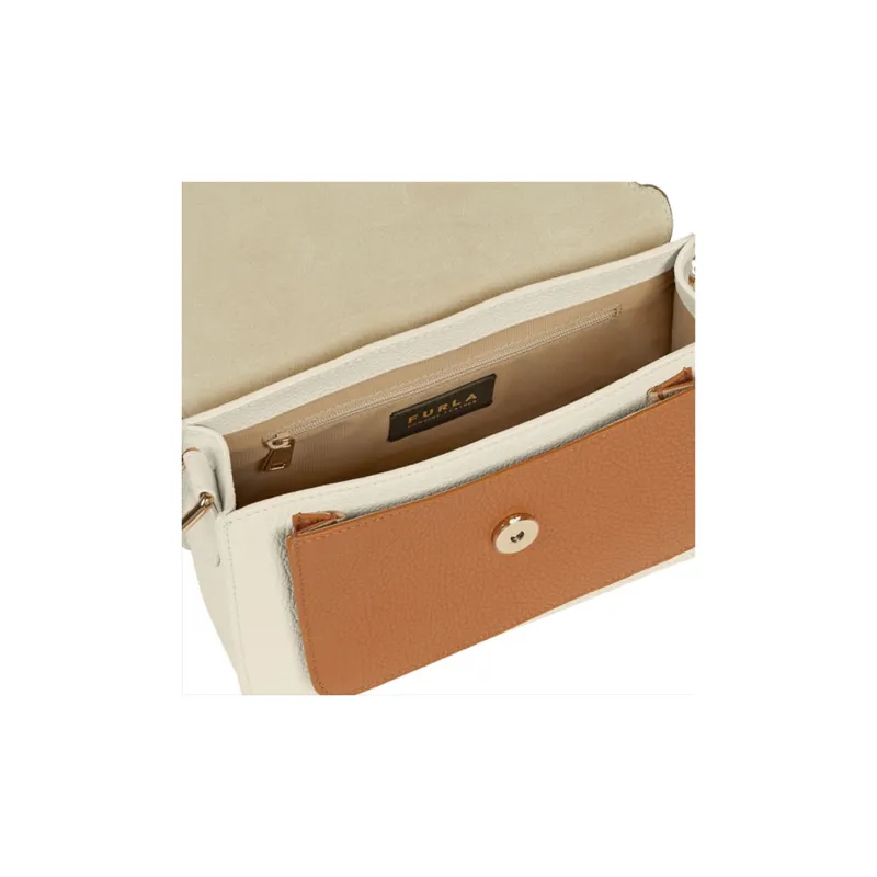 Furla Sofia Grainy Leather Portable One Shoulder Crossbody Shoulder Bag Trumpets Women's Avocado Green & White Orange-4