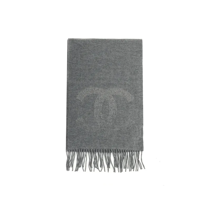 CHANEL Sheep Wool Knit Scarves Unisex Gray-0