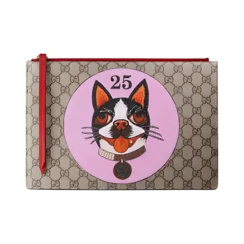 GUCCI Canvas With Leather Clutch Women's Beige & Ebony