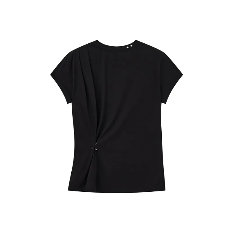 WULISHAONIAN Detachable Pearl Nose Ring Shoulder Small Flying Sleeve Short Sleeved T Shirts Unisex-3