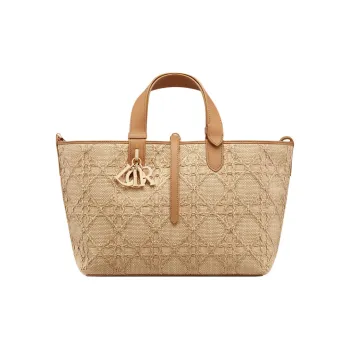 DIOR Toujours Fabric One Shoulder Handbag Medium Size Women's Natural