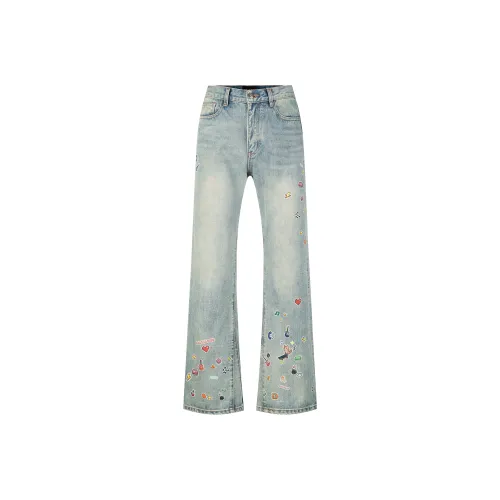 THE SALVAGES FASHION CLUB 워시드 블루 남녀공용 청바지
