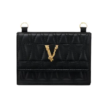 VERSACE Virtus Leather Crossbody Bag, Card Holder Women's Black