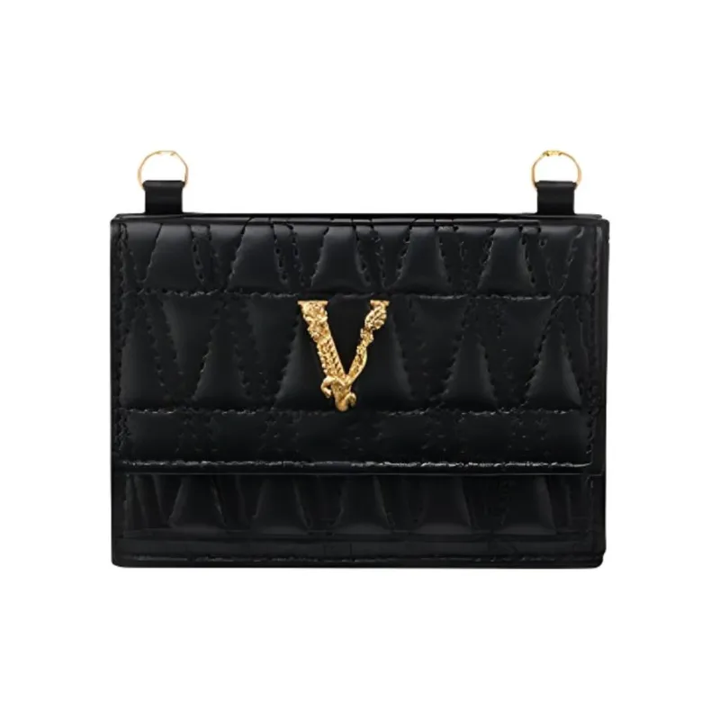 VERSACE Virtus Leather Crossbody Bag, Card Holder Women's Black-0
