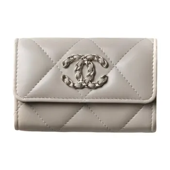 CHANEL Lambskin Wallet, Card Holder Regular Women's Gray