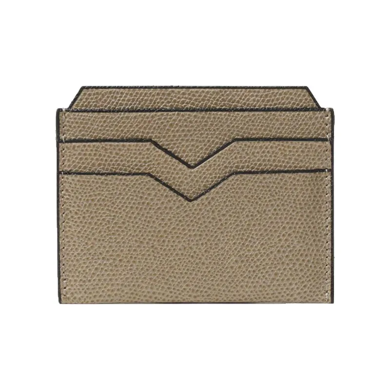 Valextra Grain Leather Card Holder Mini Unisex Oyster-0