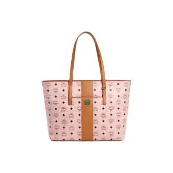 MCM Toni Visetos Canvas Tote Bag, Shopping Bag, Shoulder Bag Women's Light Mist Pink With Cognac
