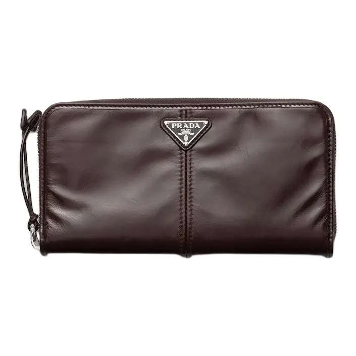 PRADA Cow Leather Wallet Unisex Dark Brown-0