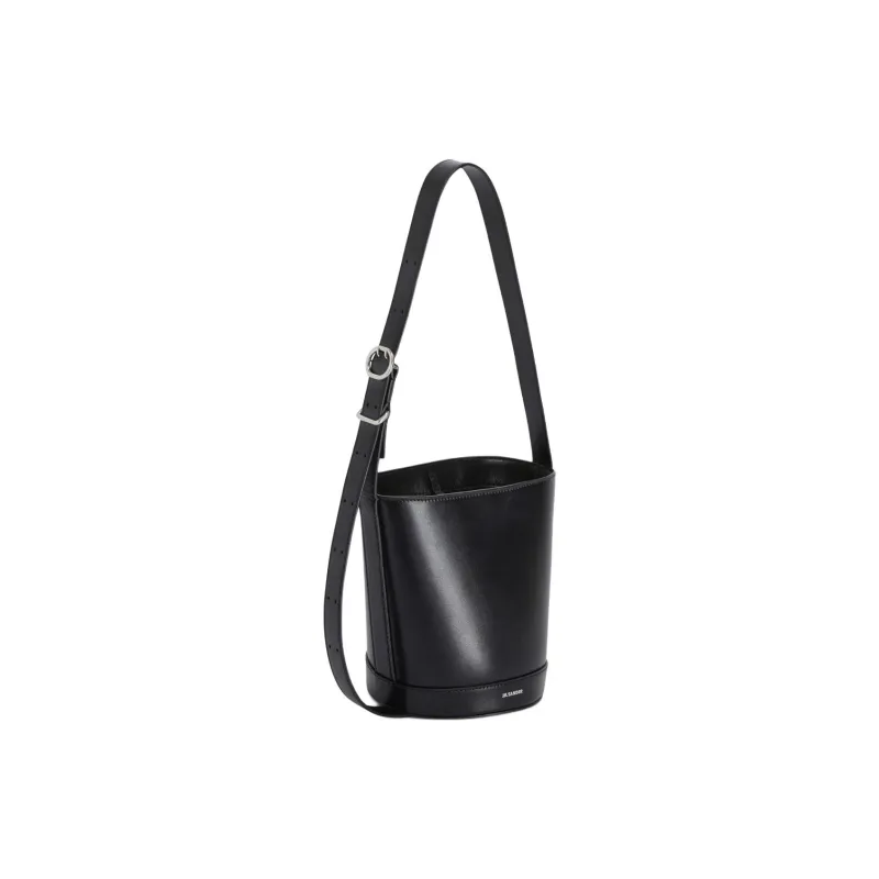 JIL SANDER Cannolo Cow Leather Bucket Bag, Shoulder Bag Women's Black-1