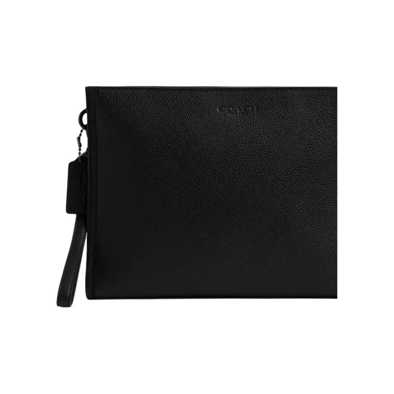 COACH Charter Pebbled Leather Clutch Tubas Men's Black-3