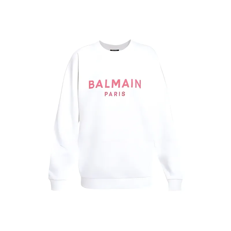BALMAIN Printed Logo Sweatshirt 'Blanc/Rose'-0