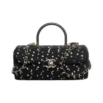 CHANEL Twill Suede Sequins Box Shaped Bag, Shoulder Bag, Crossbody Bag, Handbag Women's Black/White