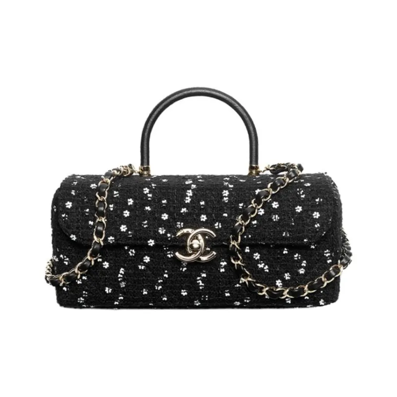 CHANEL Twill Suede Sequins Box Shaped Bag, Shoulder Bag, Crossbody Bag, Handbag Women's Black/White-0