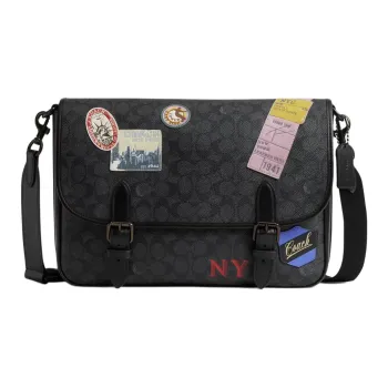 COACH HitchSignature Leather Messenger Bag Crossbody Bag Tubas Men's Carbon Gray