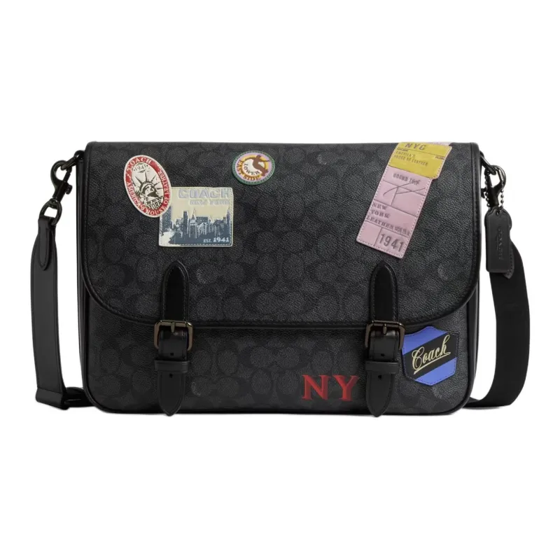 COACH HitchSignature Leather Messenger Bag Crossbody Bag Tubas Men's Carbon Gray-0