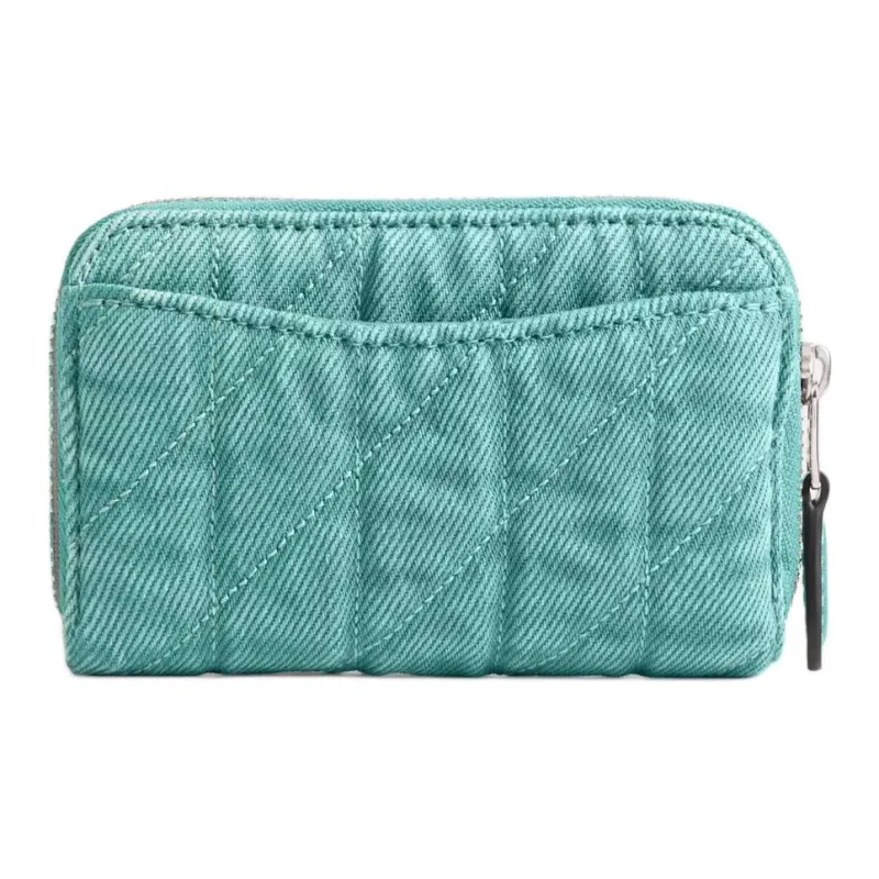 COACH Denim Fabric Card Holder Trumpets Women's Blue Green-1