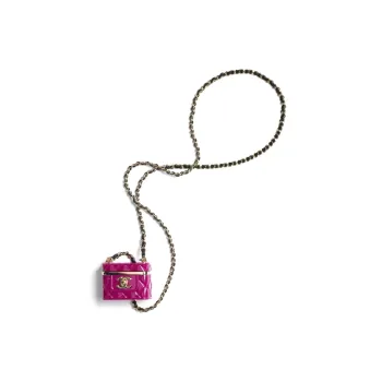 CHANEL Resin With Sheepskin Wallet Necklace Pouch Women's Pink