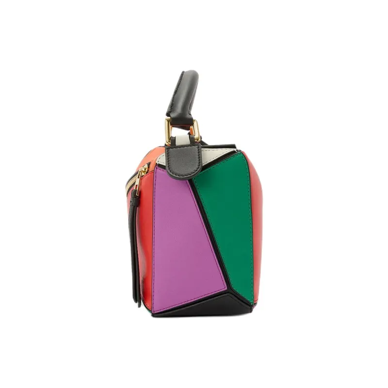 LOEWE Puzzle Classic Cow Leather Shoulder Bag, Crossbody Bag, Handbag Trumpets Women's Red & Yellow & Purple-2