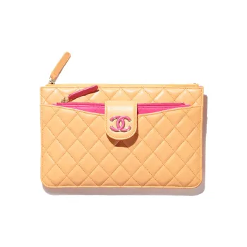 CHANEL Sheepskin Clutch Women's Orange & Dark Pink