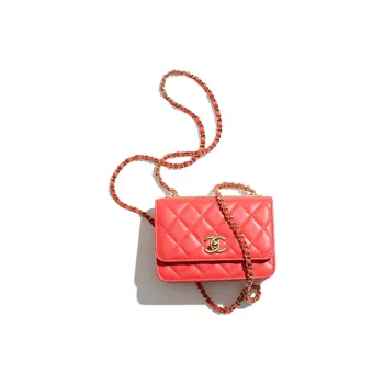 CHANEL Sheepskin One Shoulder Crossbody Clutch Women's Red