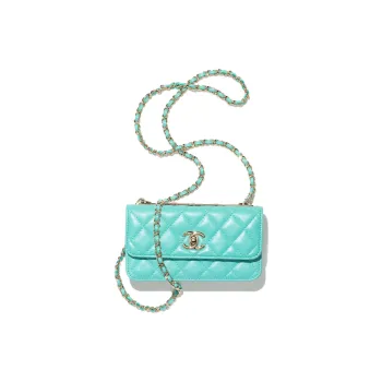 CHANEL Lambskin Flap Bag, One Shoulder Crossbody, Cell Phone Pouch Women's Turkish Blue