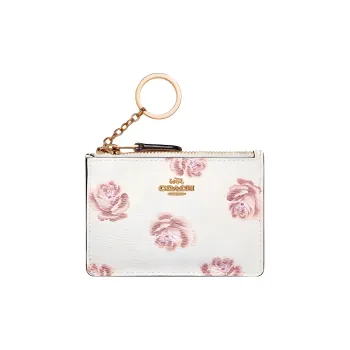 COACH Mini Id Skinny Leather Card Holder Coin Purse Women's Beige