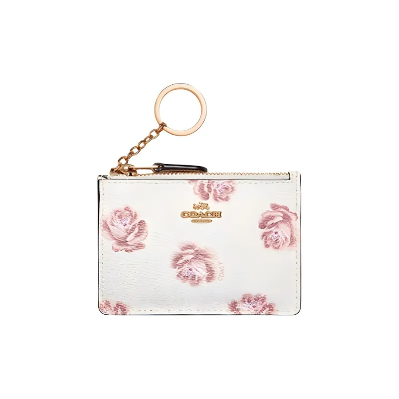 COACH Mini Id Skinny Leather Card Holder Coin Purse Women's Beige-0