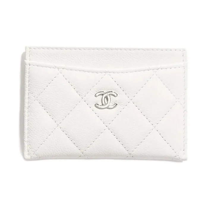 CHANEL Shiny Beaded Embossed Calfskin Card Holder Women's White-0
