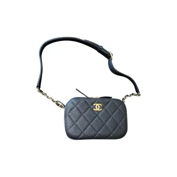 CHANEL Diamond Pattern Leather Sling Bag, Fanny Pack, Shoulder Bag Women's Black