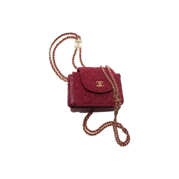CHANEL Wool Twill Soft Woolen Tweed Clutch, Shoulder Bag, Crossbody Bag Women's Red
