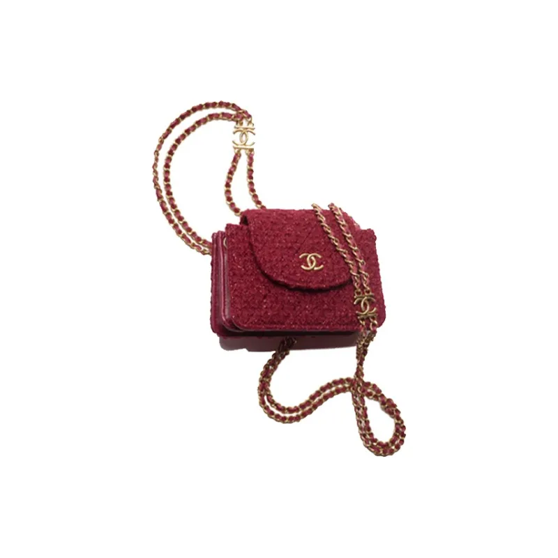 CHANEL Wool Twill Soft Woolen Tweed Clutch, Shoulder Bag, Crossbody Bag Women's Red-0