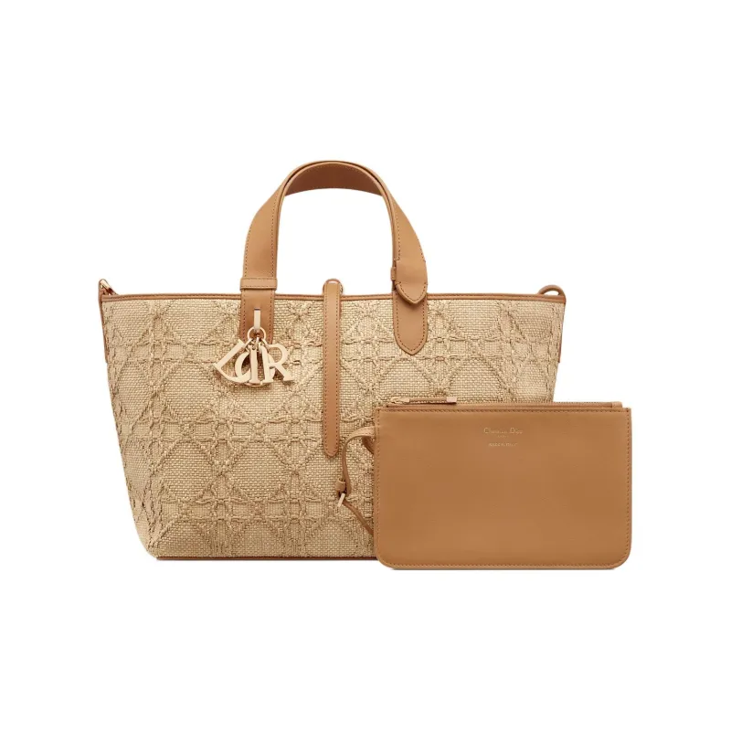 DIOR Toujours Fabric One Shoulder Handbag Medium Size Women's Natural-5