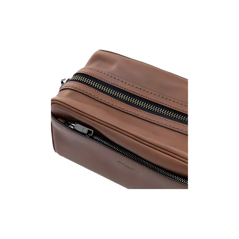 COACH Kitt Cow Leather Toiletry Bag Clutch Medium Size Unisex Brown-4
