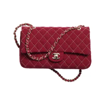 CHANEL Classic Flap CF Tweed Wool Shoulder Bag, Crossbody Bag Women's Red