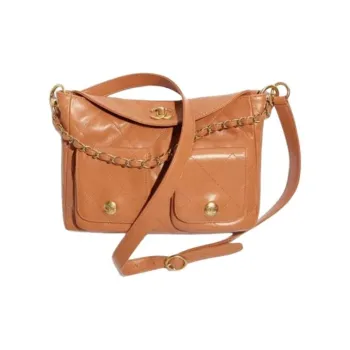 CHANEL Smooth Cow Leather Shoulder Bag Crossbody Bag Small Size Women's Brown