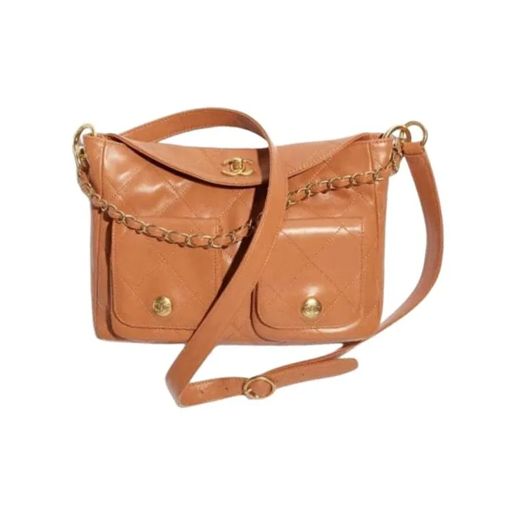 CHANEL Smooth Cow Leather Shoulder Bag Crossbody Bag Small Size Women's Brown-0
