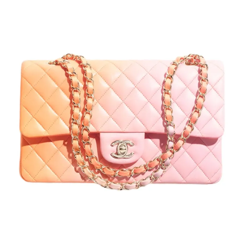 CHANEL Classic Flap CF Gradient Lambskin Crossbody Bag, Shoulder Bag Women's Pink & Orange-0