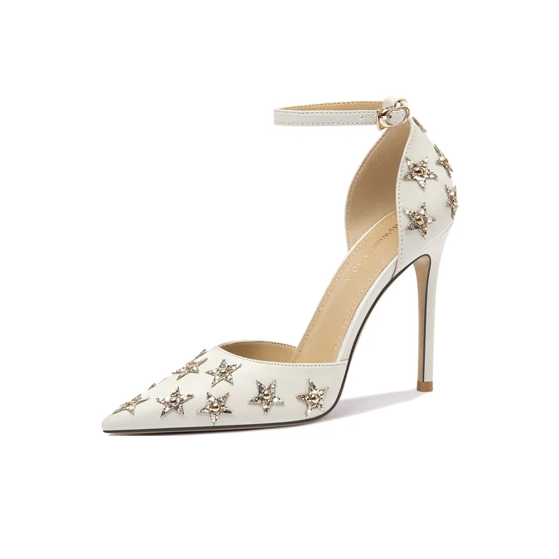 Lily Wei Star Rhythm Slim Heel High Heels Women's Ecru-0
