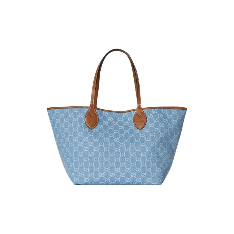 GUCCI Totissima GG Denim Tote Bag, Shopping Bag, Shoulder Bag Tubas Women's Blue-0