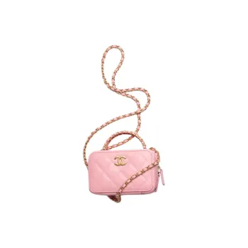 CHANEL 22K Autumn And Winter Sheepskin One Shoulder Crossbody Makeup Bag Women's Light Pink Red