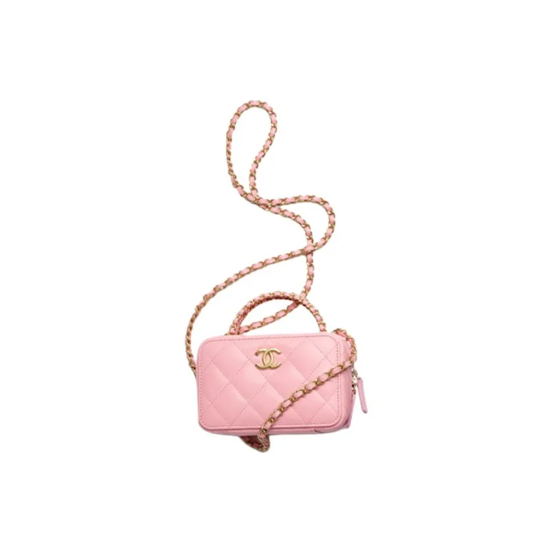 CHANEL 22K Autumn And Winter Sheepskin One Shoulder Crossbody Makeup Bag Women's Light Pink Red-0